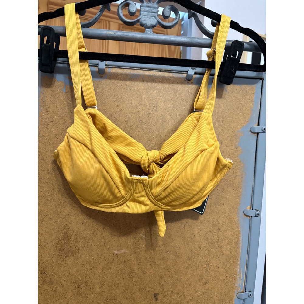 Zaful Mustard Yellow Ribbed Underwire Knot Front Bikini Top Size S US 4